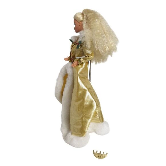 Vintage Barbie 1994 Holiday Doll In Gold With White Fur Trim & Accessories - Picture 2 of 5